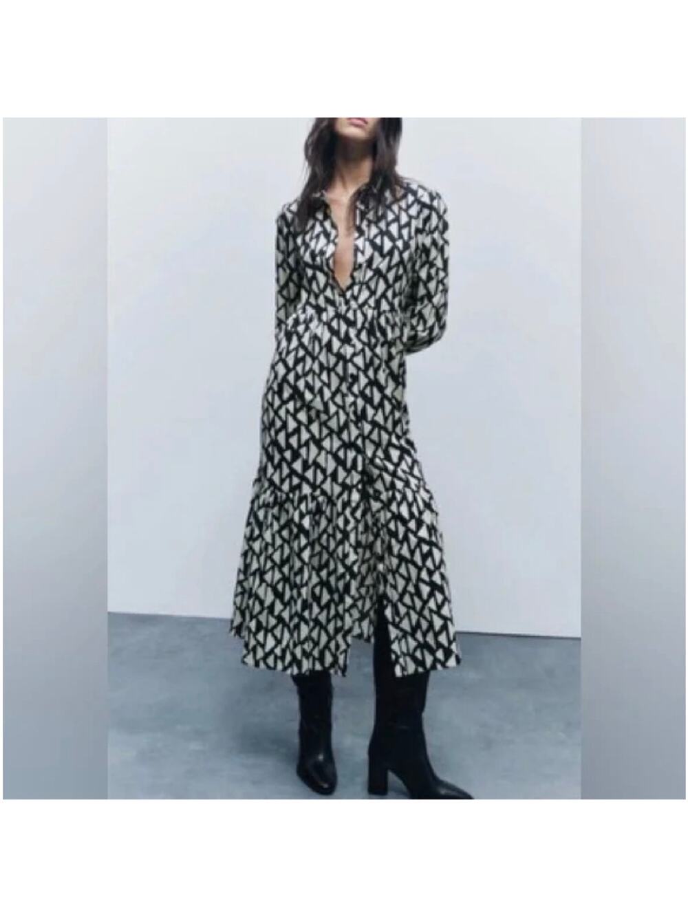ZARA WOMAN Sunny Dress Long Geometric Black/White Size S NWT European Style
